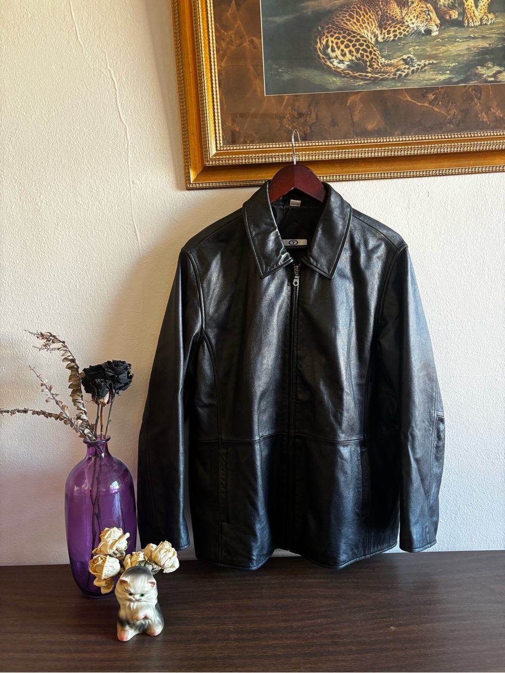 Vintage 100% Leather Jacket Collared Unisex